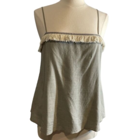 Lost in Lunar Tops - Lost in Lunar Linen Blend Tank/Cami with Fringe Size Medium
